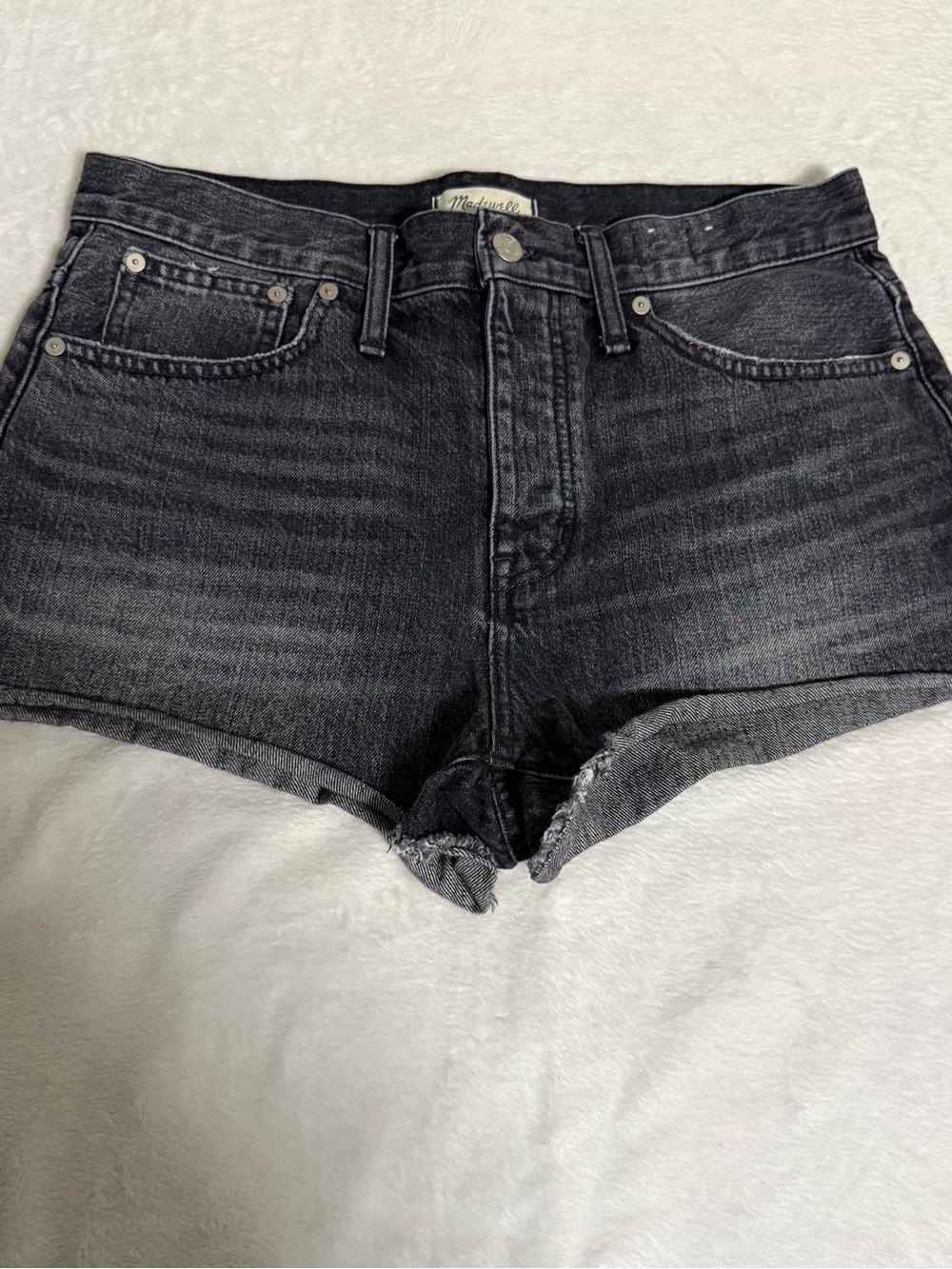 Madewell Relaxed Denim Shorts Women’s 28 Black Wash High Rise Raw Hem Button Fly